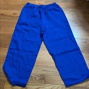 New FLAX Sociable Flood Pants Royal Blue Linen Elastic waistband Pull-up Bottoms